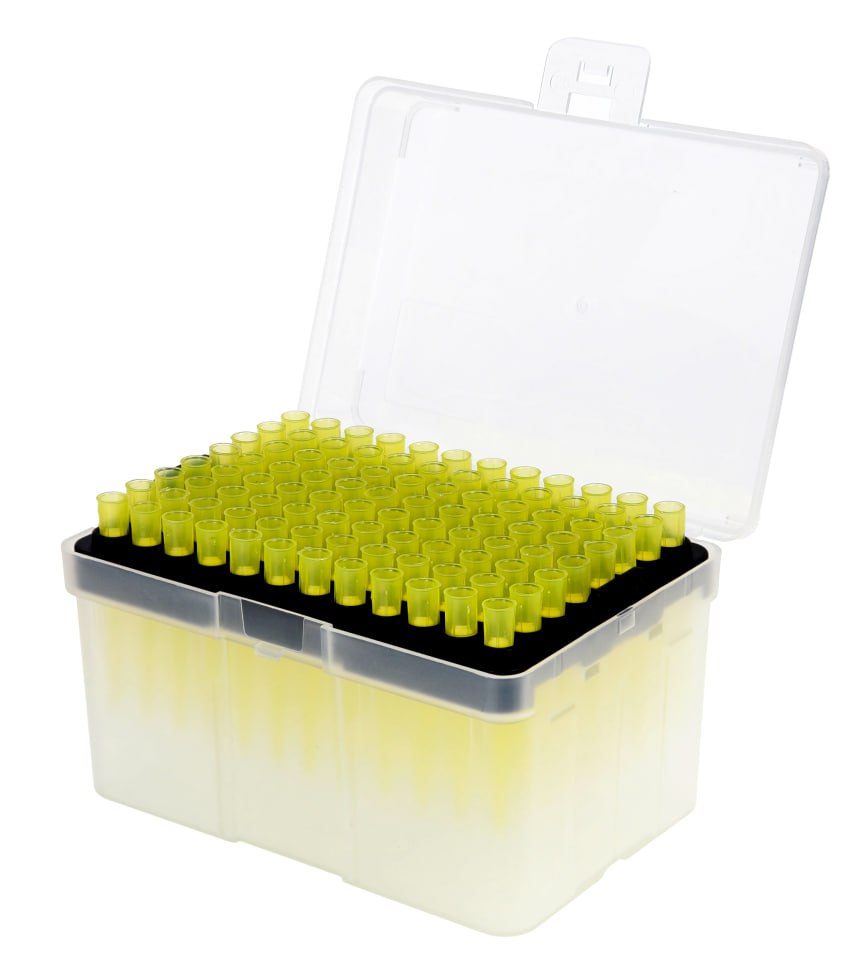 Наконечник для дозатора типу «Гілсон» на 200 мкл, жовтий з фільтром у штативі 96 шт/пак, стер.